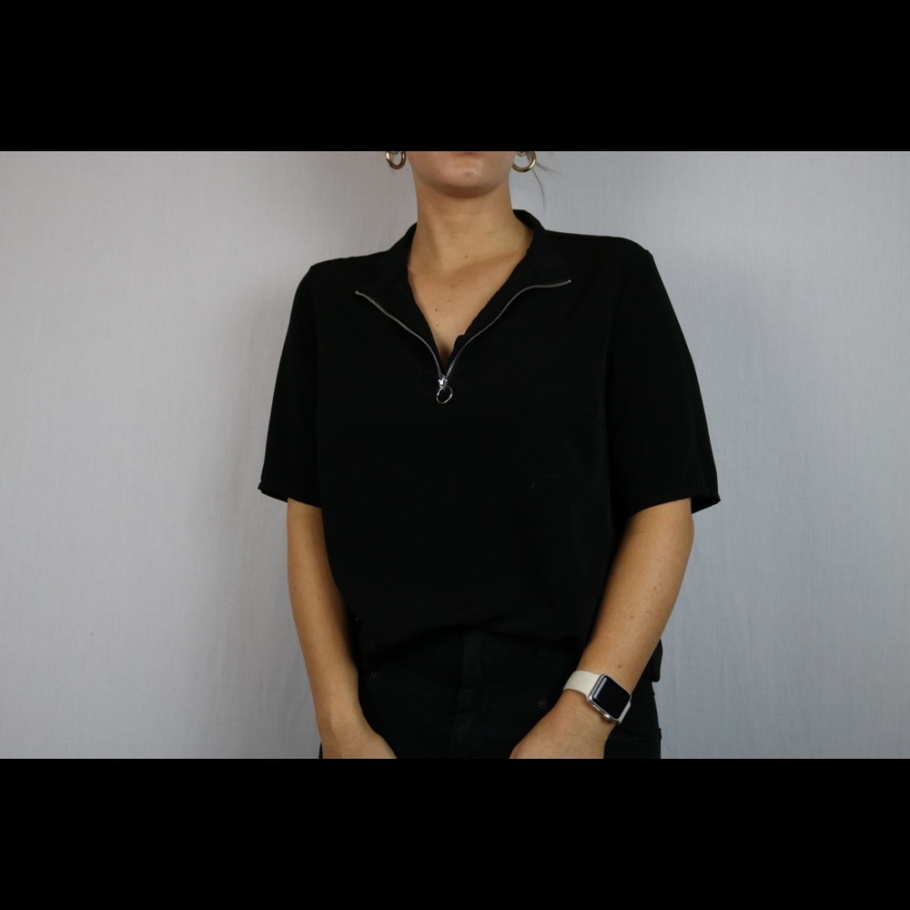Black Blouse Half Zip